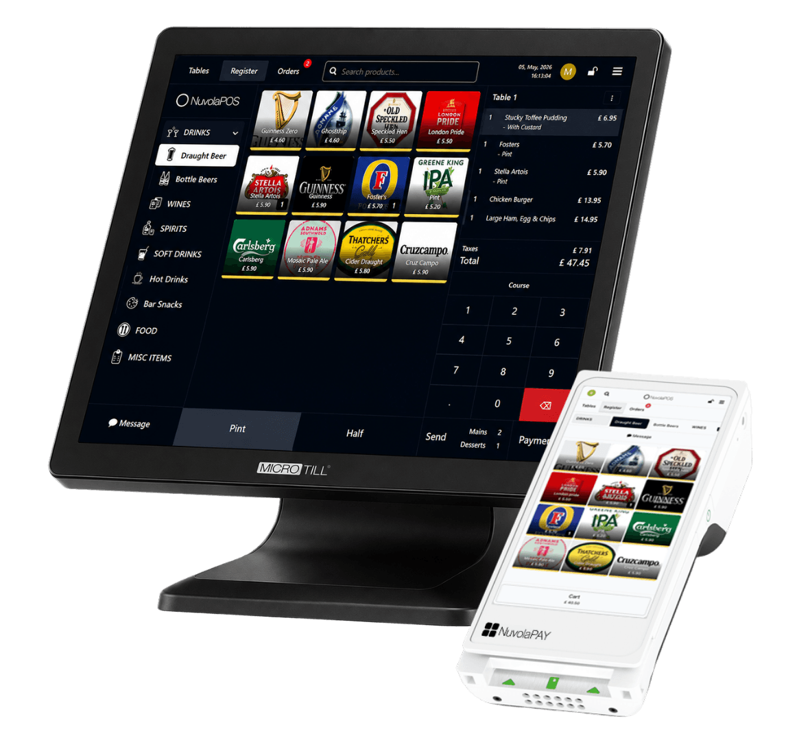 Microtill EPOS terminal with NuvolaPAY handheld payment device